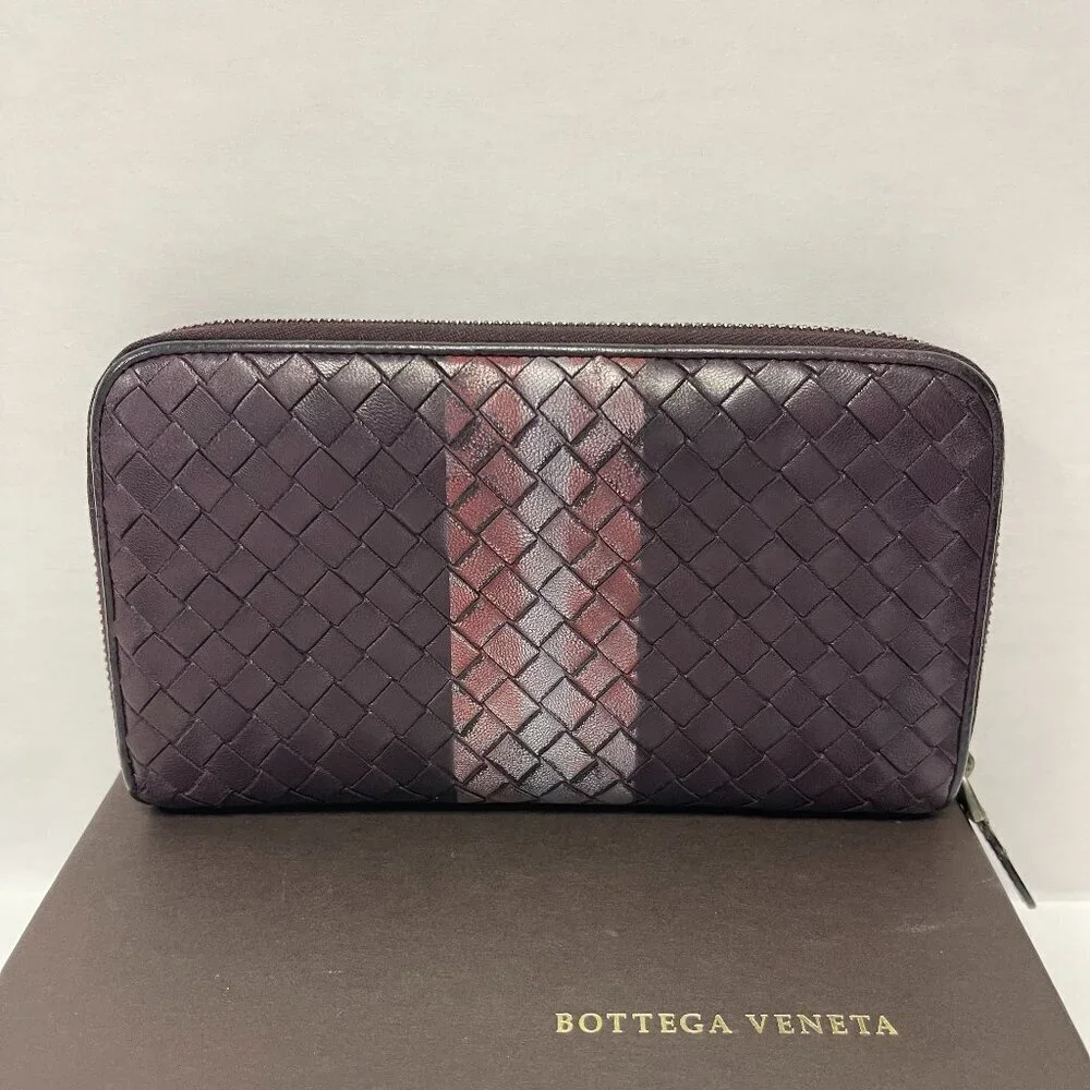 BOTTEGA VENETA Intrecciato Lambskin Leather Zip Wallet - Purple - Preowned